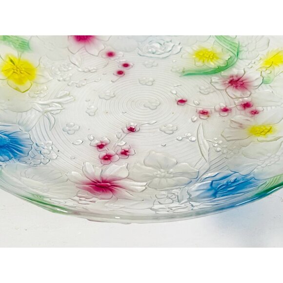 Romance Rose Floral Glass Salad Fruit Serving Bowl Plate - Picture 3 of 8